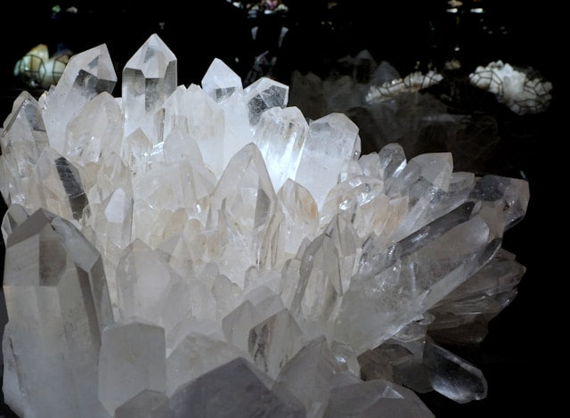 natural clear quartz crystal cluster showing trigonal crystal structure